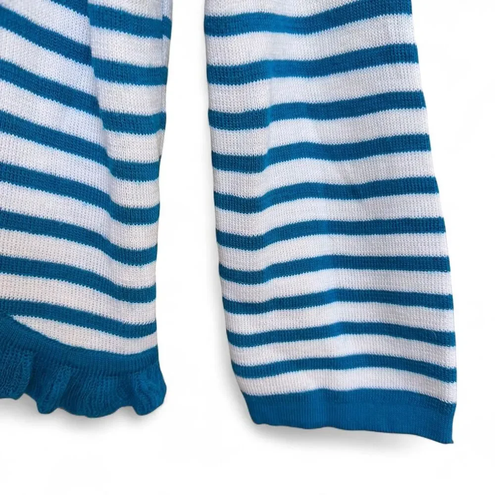 Vintage Kokomo Ltd. Blue & White Striped Ruffled Cardigan size L/XL